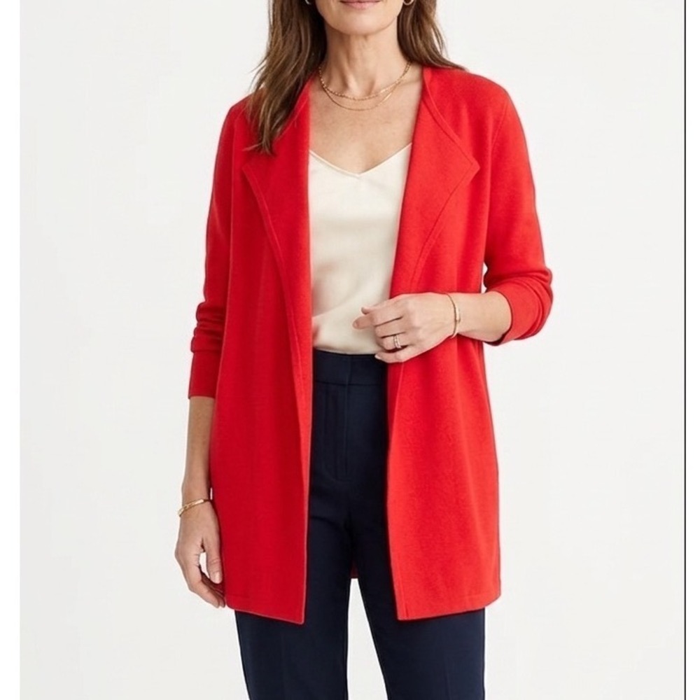 J.Crew Red Open Front Cardigan Blazer Size XL Cotton Longline Drapey Knit